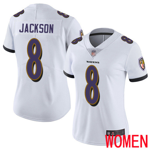 Baltimore Ravens Limited White Women Lamar Jackson Road Jersey NFL Football #8 Vapor Untouchable